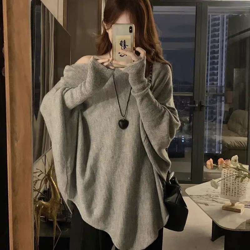 慵懶風蝙蝠袖寬鬆毛衣-早秋針織上衣