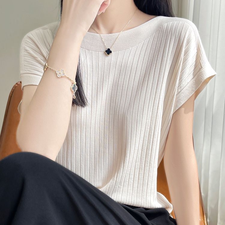 一字領短袖針織上衣 夏季寬鬆百搭內搭衫