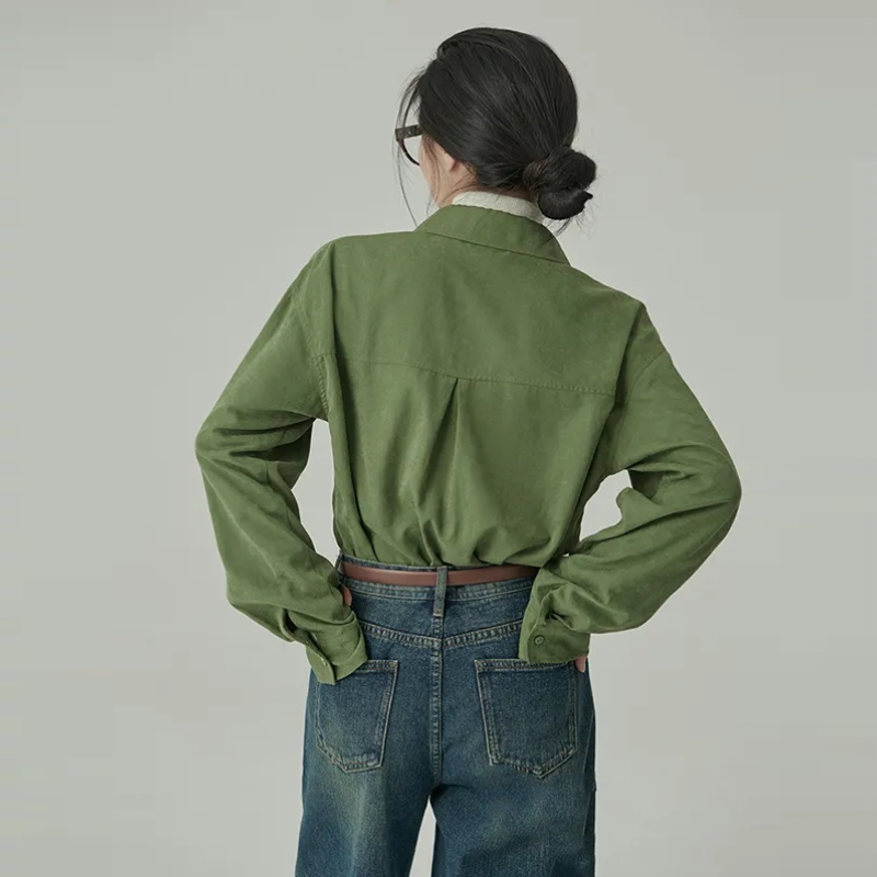 韓國柔絲絨襯衫 春秋新款氛圍遮肉感百搭襯衫上衣