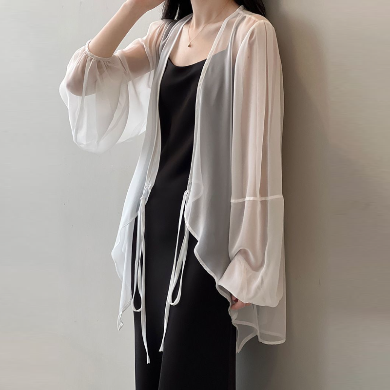 法式文青抗UV罩衫 冰絲雪紡防曬工藝小隻女顯高