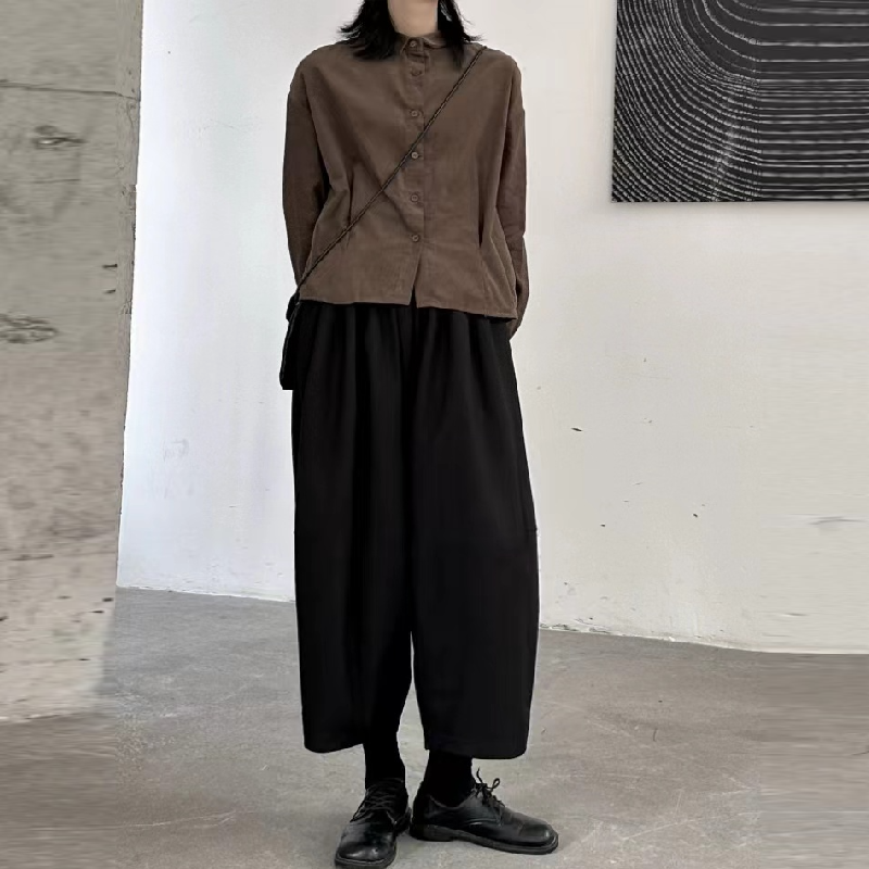 山本秋冬縮口寬褲復古休閒長褲燈籠褲