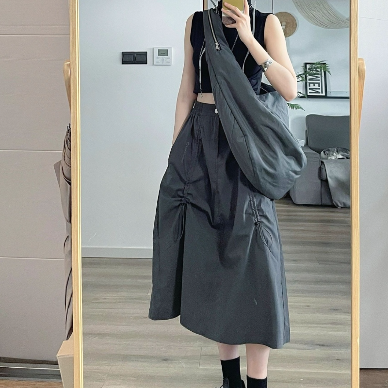 設計感工裝傘兵裙 美式復古重工調節繩 鬆緊腰塑身顯瘦遮胯休閒