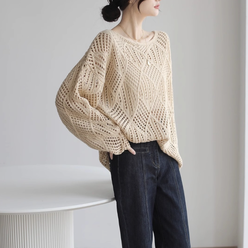 好搭鏤空針織上衣 高級感慵懶氣質毛衣