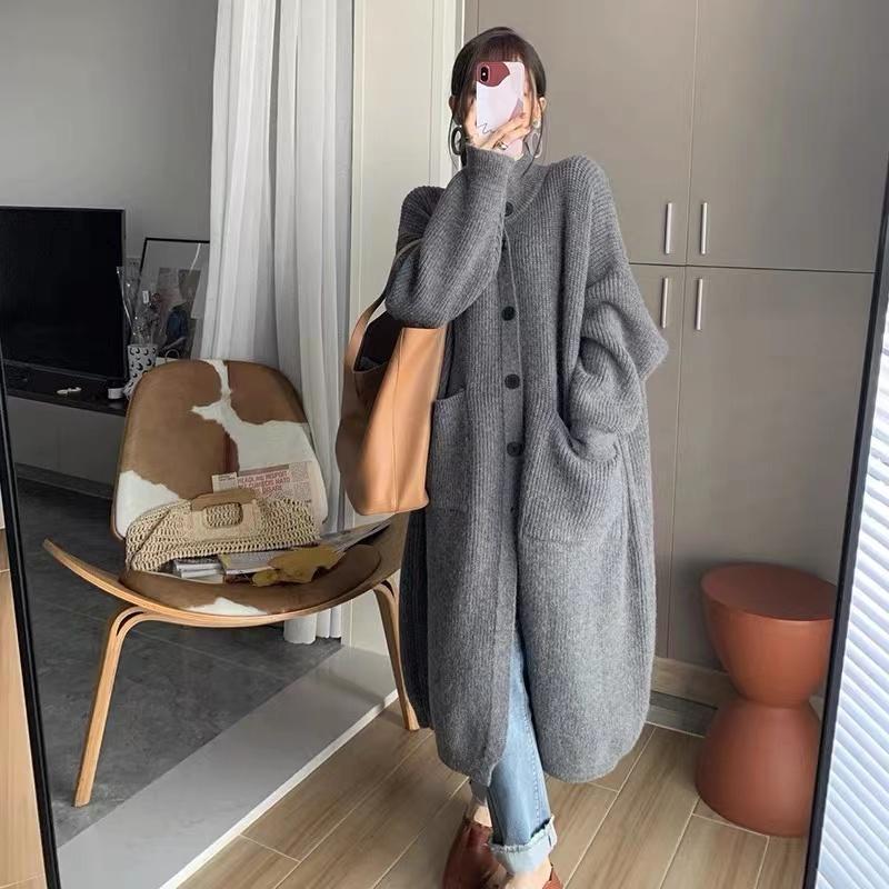 韓系 ‧ 高領寬鬆針織長版外套