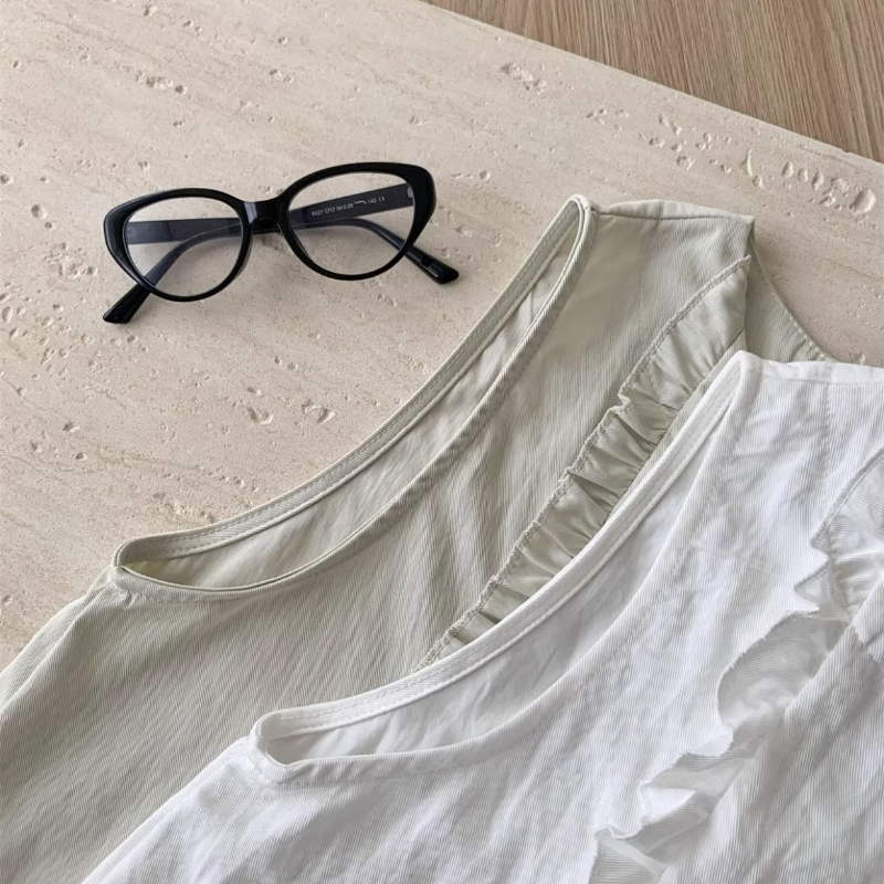 韓系木耳邊背心＋寬褲兩件式套裝 寬鬆修身顯瘦款 大尺碼友善版型