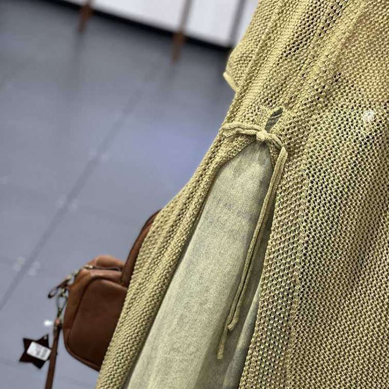 春夏鏤空針織裙罩衫 文青風中長版連身裙 慵懶休閒感穿搭