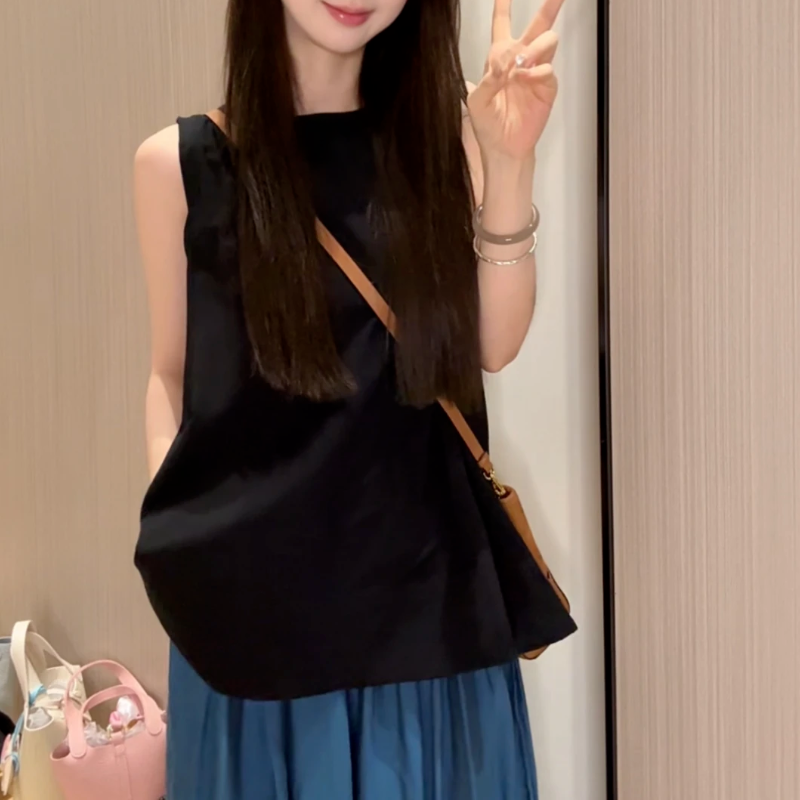 韓版露背罩衫 夏季無袖襯衫 百搭背心休閒上衣