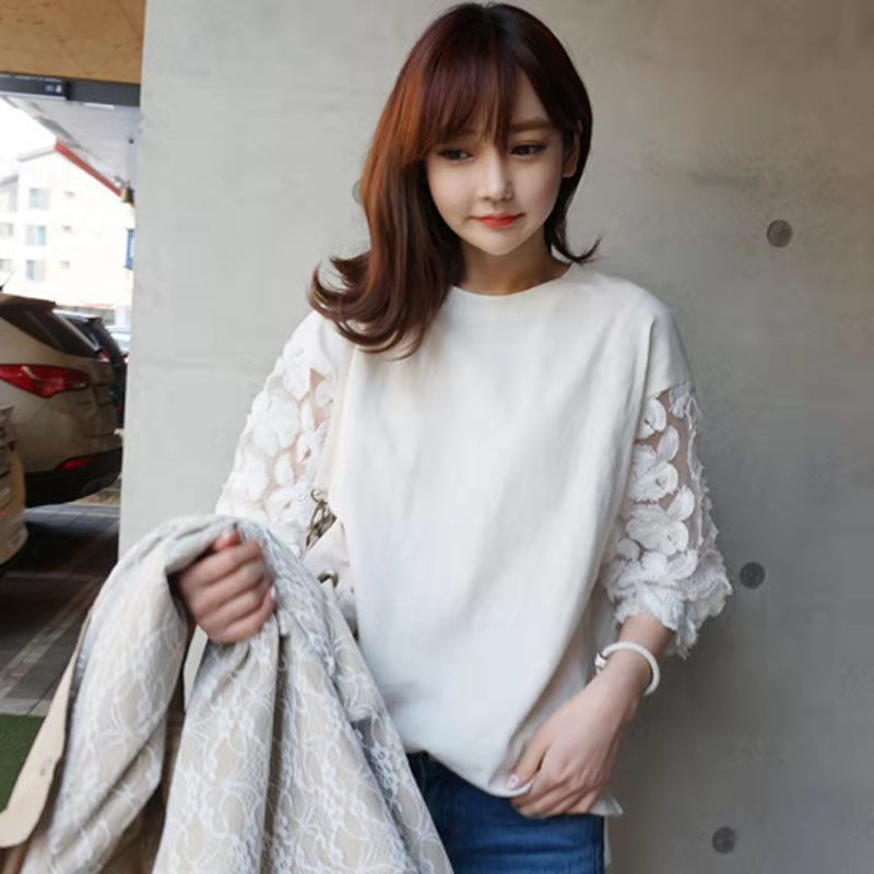韓系 ‧ 蕾絲袖上衣 鏤空韓版百搭蕾絲