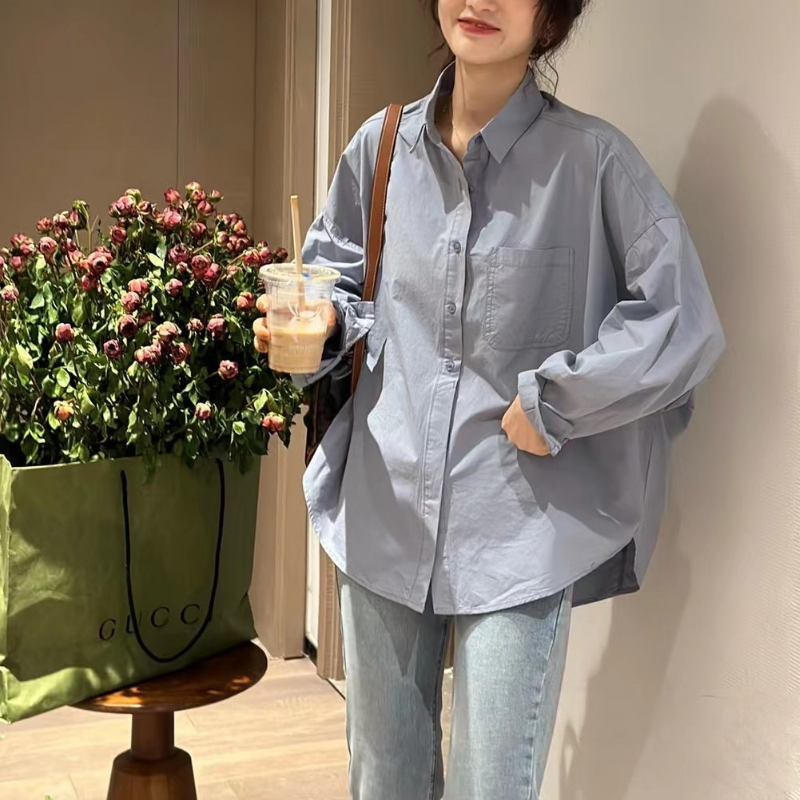 韓系·簡約時尚蝙蝠袖襯衫6色-設計感長袖上衣 春秋百搭首選