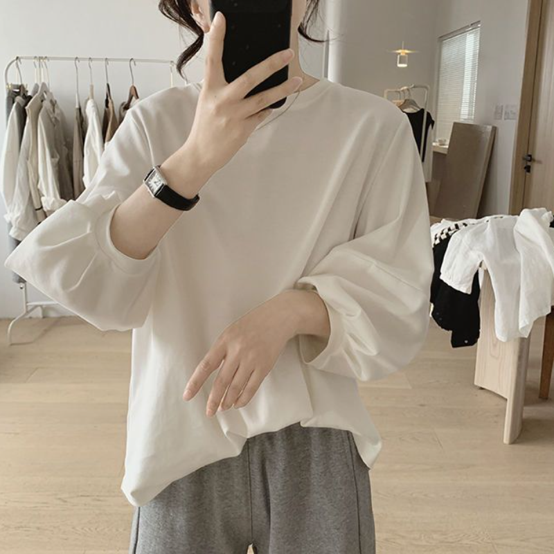 純棉燈籠袖七分袖T恤  清新簡約 遮小腹顯瘦