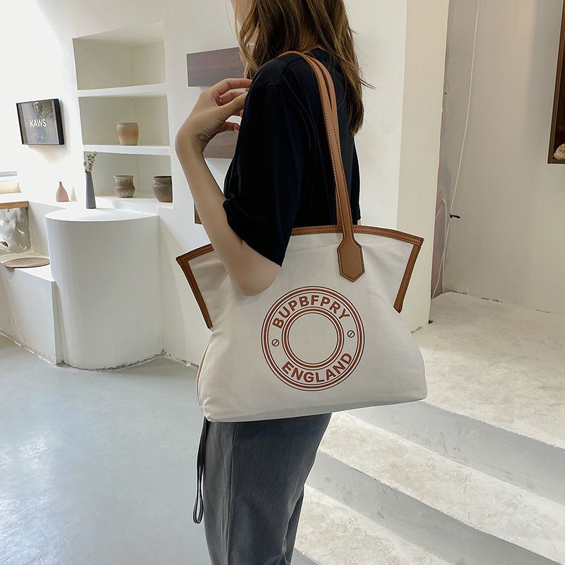 時尚通勤帆布托特包大容量簡約單肩包