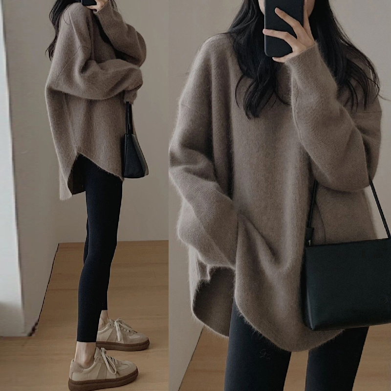 韓國寬鬆軟軟糯糯春秋薄款針織上衣 休閒韓版素面內搭