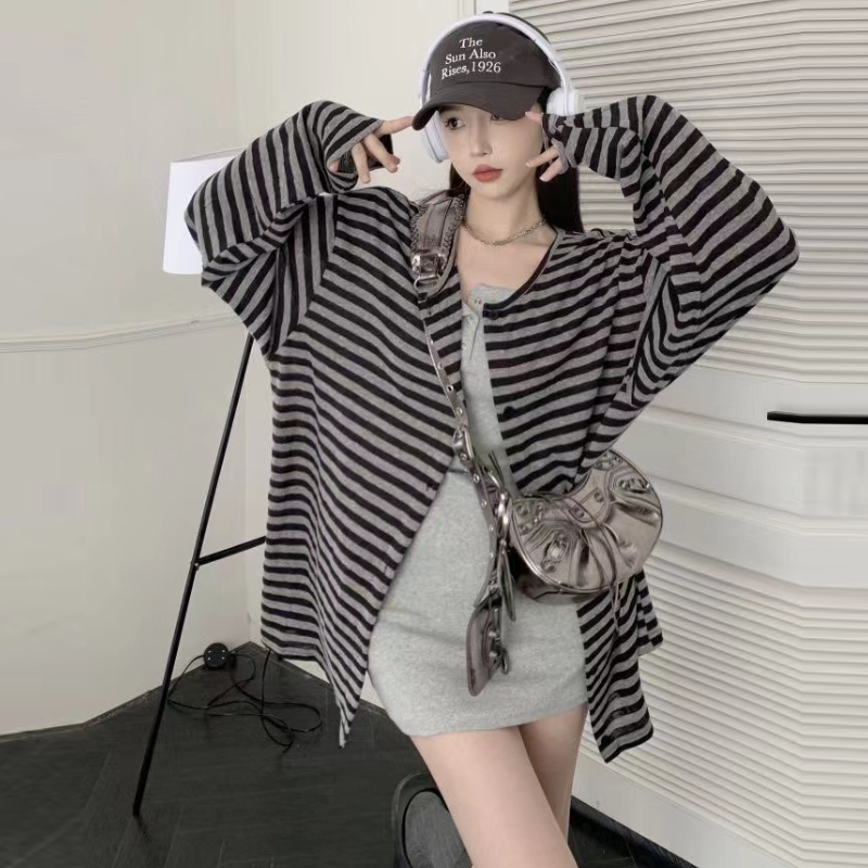 條紋針織開襟外套＋背心洋裝｜兩件式 甜辣風 修身顯瘦（長版／短版）