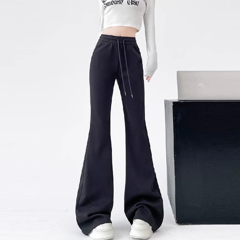 保暖喇叭褲-修身內刷毛棉褲素面彈性加長立體車縫