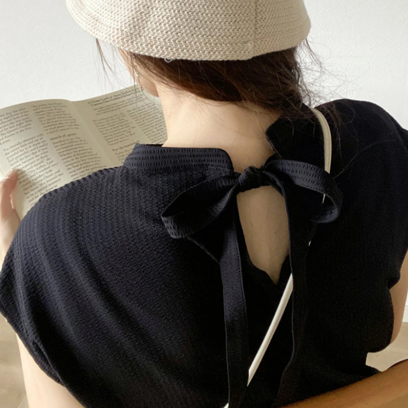 韓系 ‧ 蝴蝶結設計連身裙 甜美小清新條紋無袖過膝洋装 6色