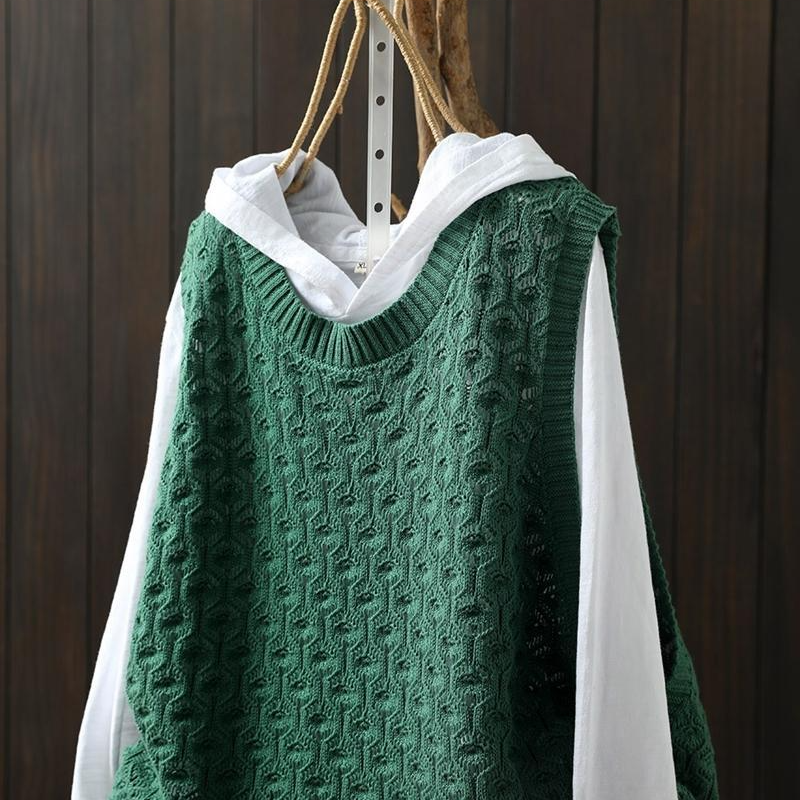 鏤空提花針織背心 素面寬鬆休閒無袖坎肩