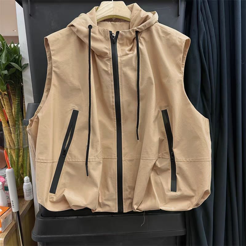 連帽機能背心外套 工裝風 衝鋒衣材質 可疊穿 寬鬆顯瘦