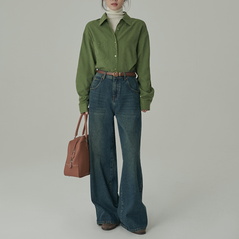 韓國柔絲絨襯衫 春秋新款氛圍遮肉感百搭襯衫上衣