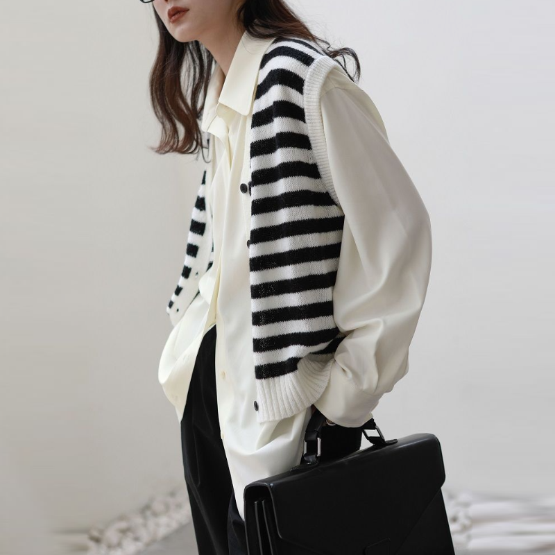 韓國春夏慵懶風寬鬆版型襯衫 小眾領帶設計（配領帶）