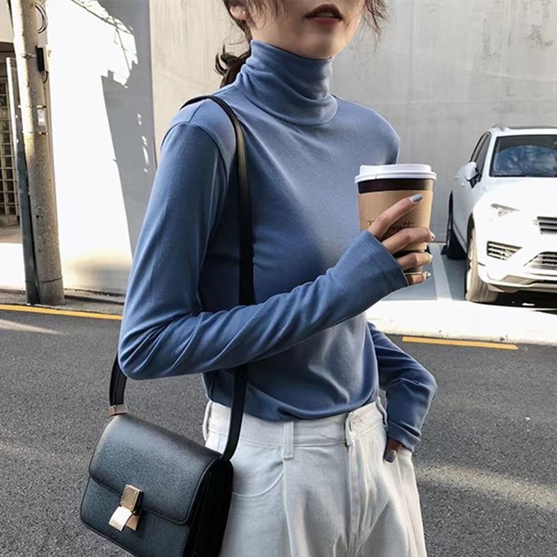 薄款高領/半高領內搭上衣  韓版修身素色長袖T恤