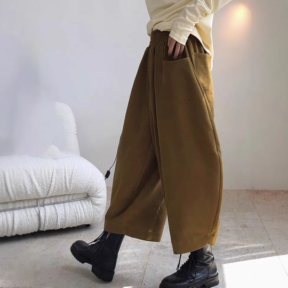 縮口寬褲小哈褲 秋冬日系復古寬鬆男友風收口褲