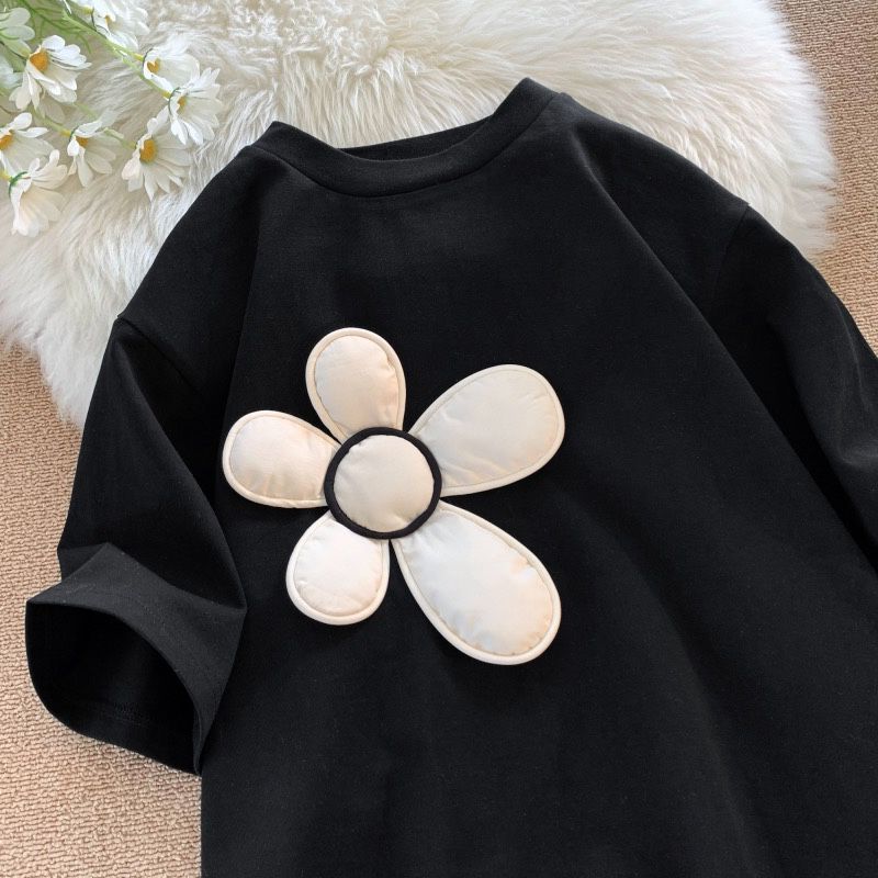 純白如詩 夏日微風 ❤熱銷推薦！純棉立體花朵寬鬆短袖T恤