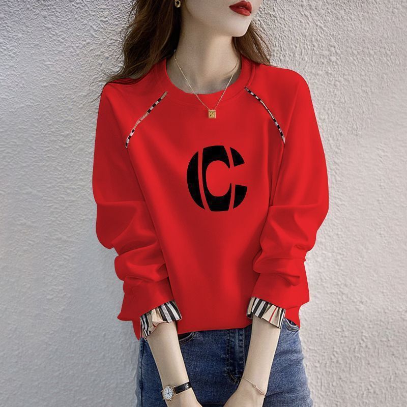 韓系春秋百搭假兩件圓領長袖上衣—舒適純棉、輕盈有型