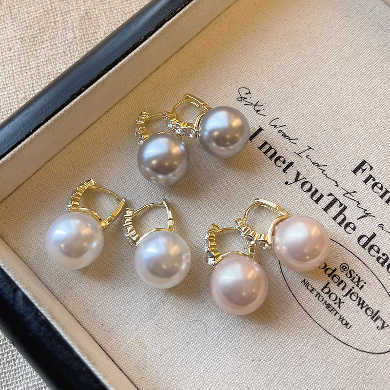 法式輕奢鑲鑽珍珠耳扣 巴洛克風格通勤高級感超閃耳釘耳飾