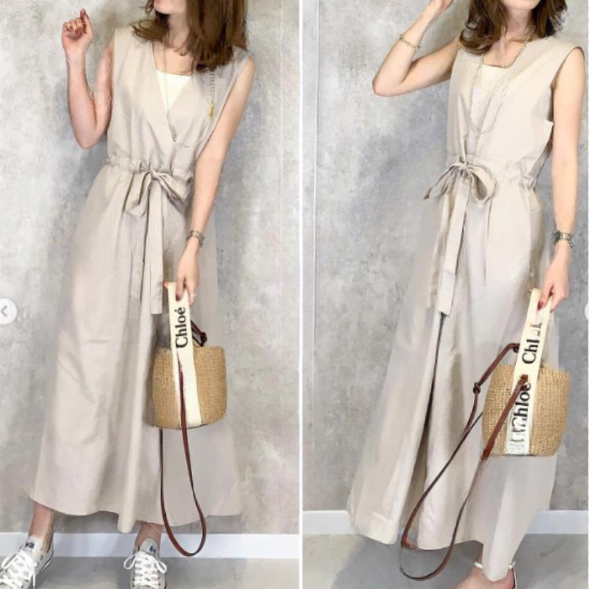 簡約 ‧ V領綁帶收腰連身裙(不含白色內搭)