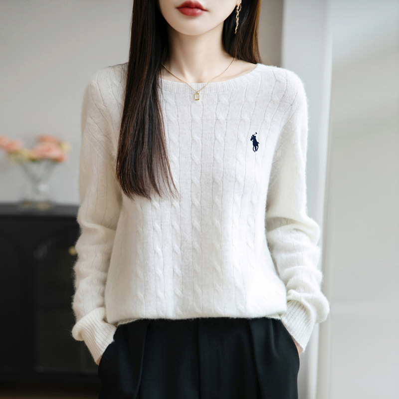 麻花圓領針織上衣 無縫一體 成型舒適 長袖寬鬆 秋冬內搭