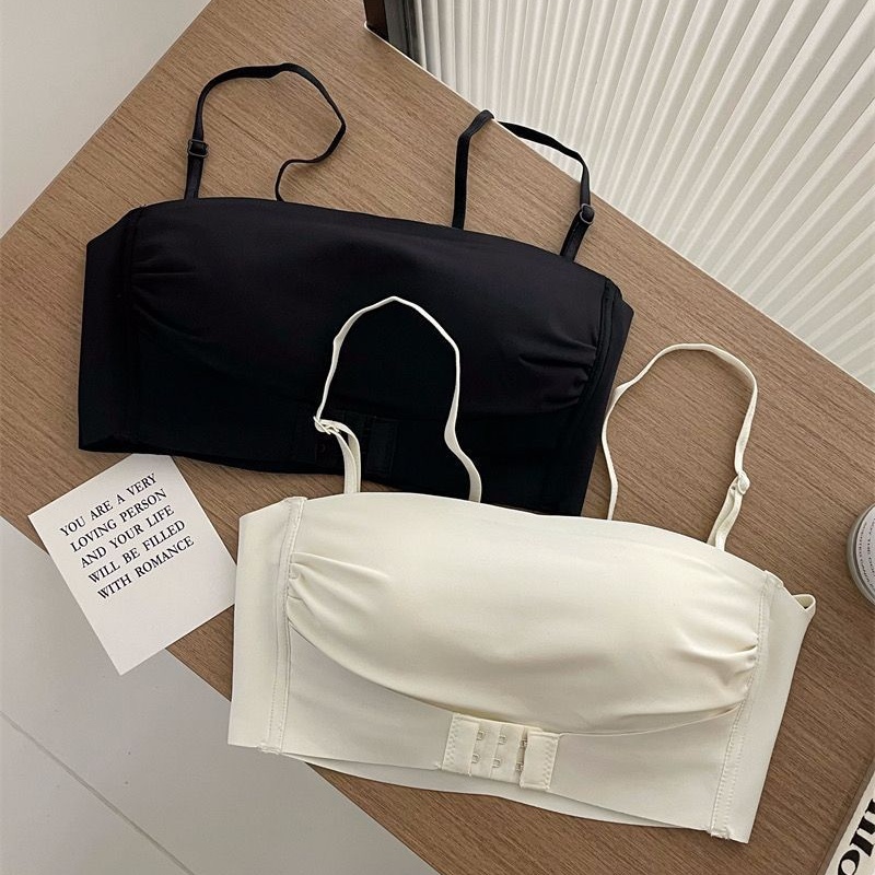 無肩帶小胸聚攏隱形防滑辣妹抹胸防走光文胸前扣bra内衣