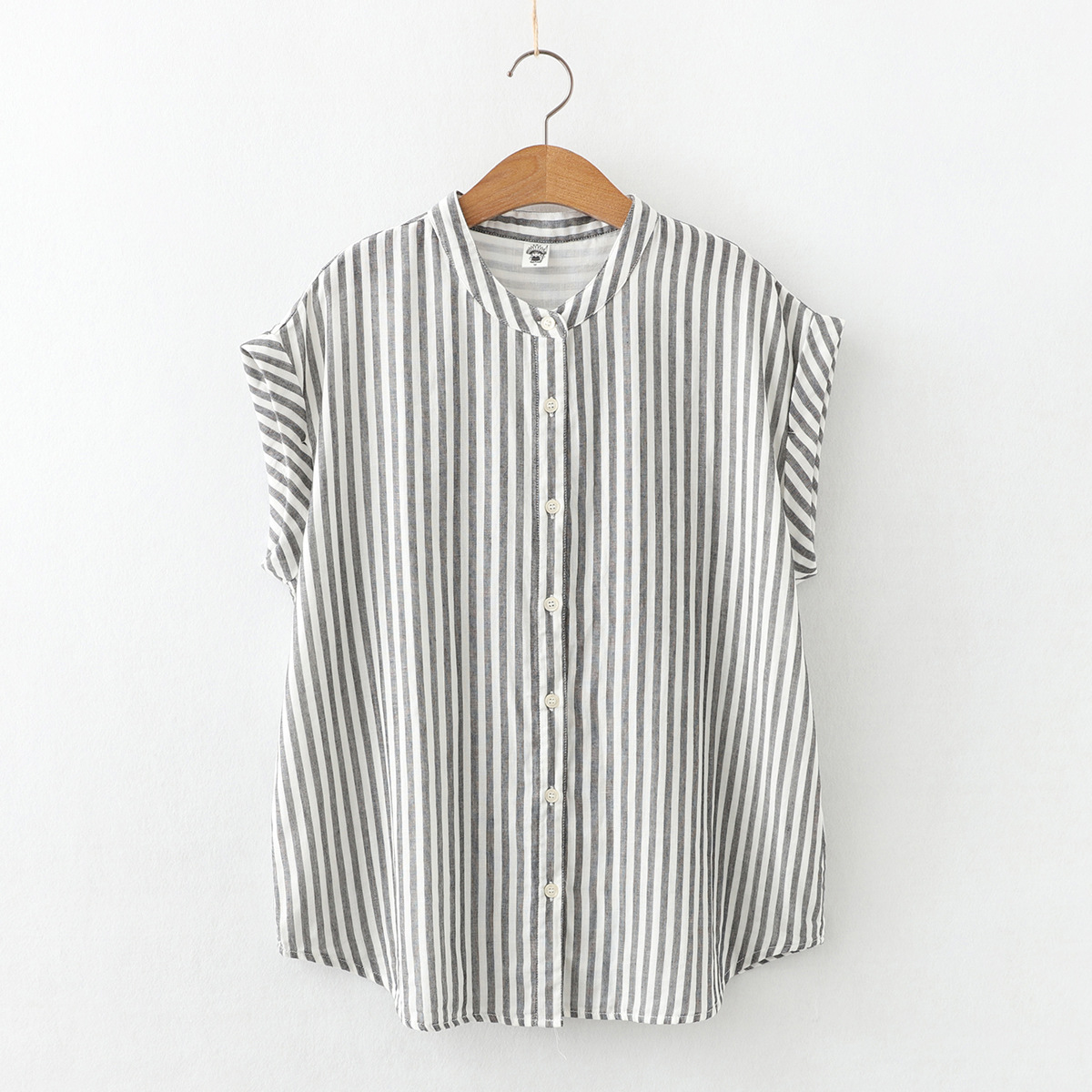 新款日系立領軟糯襯衫 短袖純棉雙層棉紗 無袖翻邊親膚短袖襯衫