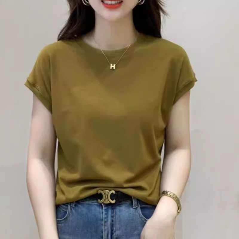 韓版夏季小飛袖柔軟上衣 氣質百搭時尚修身圓領設計感洋氣飛飛袖