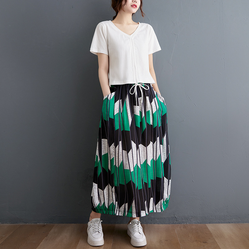 復古寬鬆顯瘦鬆緊腰半身裙 文藝復古寬鬆顯瘦鬆緊腰半身裙