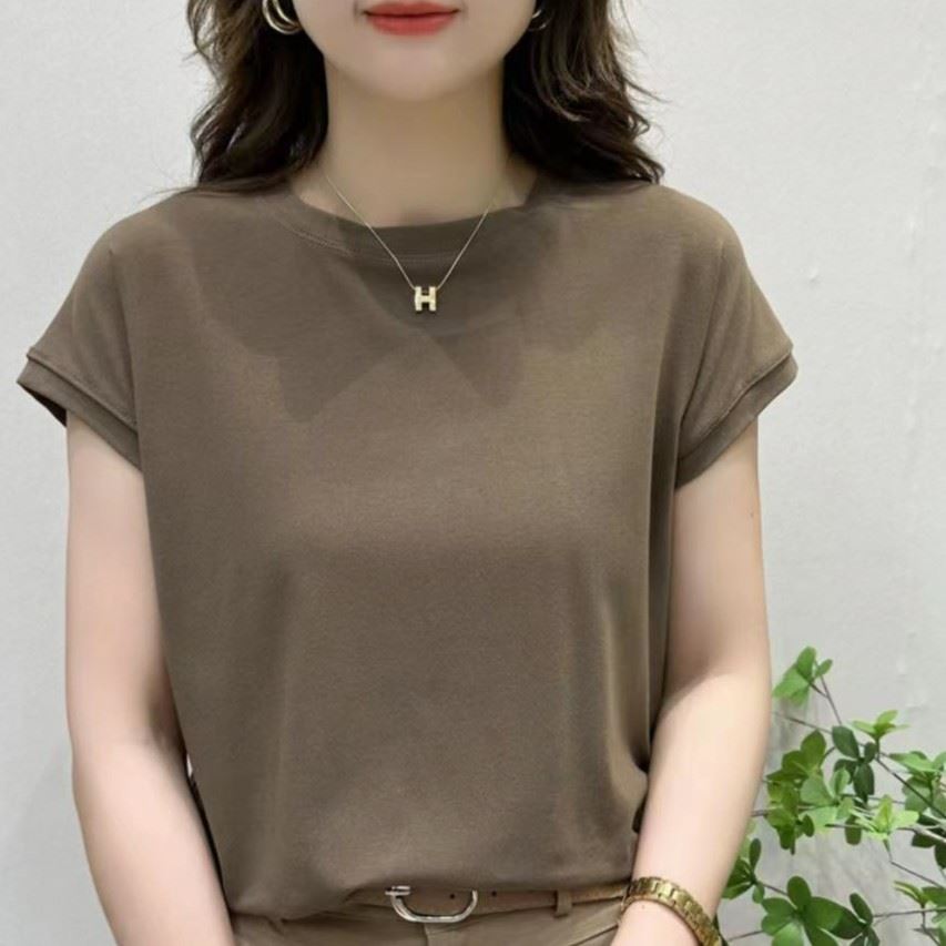 韓版夏季小飛袖柔軟上衣 氣質百搭時尚修身圓領設計感洋氣飛飛袖