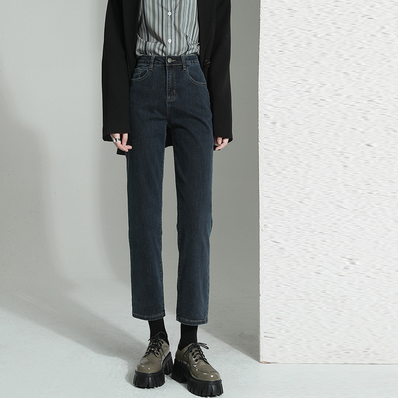 高品質直筒牛仔褲 復古水洗高腰顯瘦寬鬆直筒小個子法棍褲