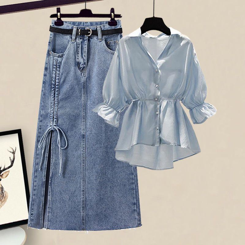 【單品可選】氣質套裝 洋氣收腰顯瘦襯衫+牛仔半身裙