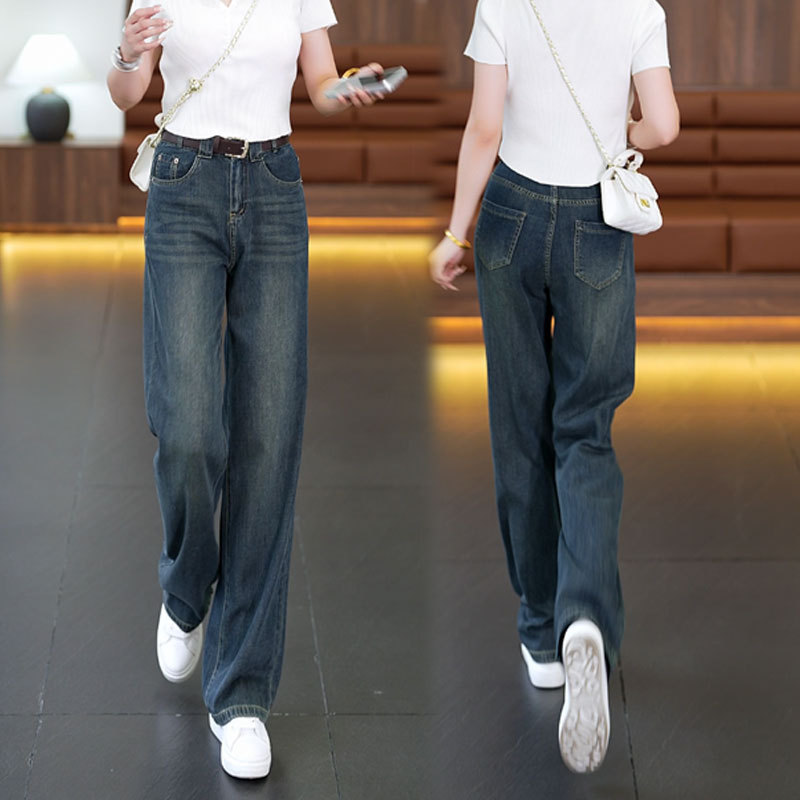 寬鬆復古直筒牛仔褲 高腰顯瘦百搭長褲/九分褲（送腰帶）