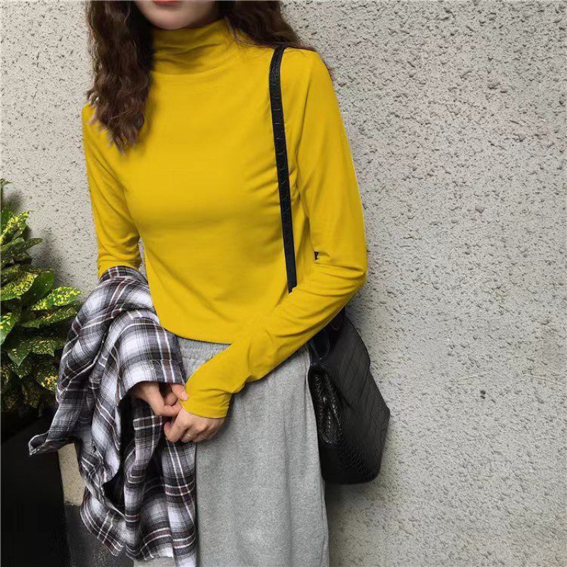 薄款高領/半高領內搭上衣  韓版修身素色長袖T恤