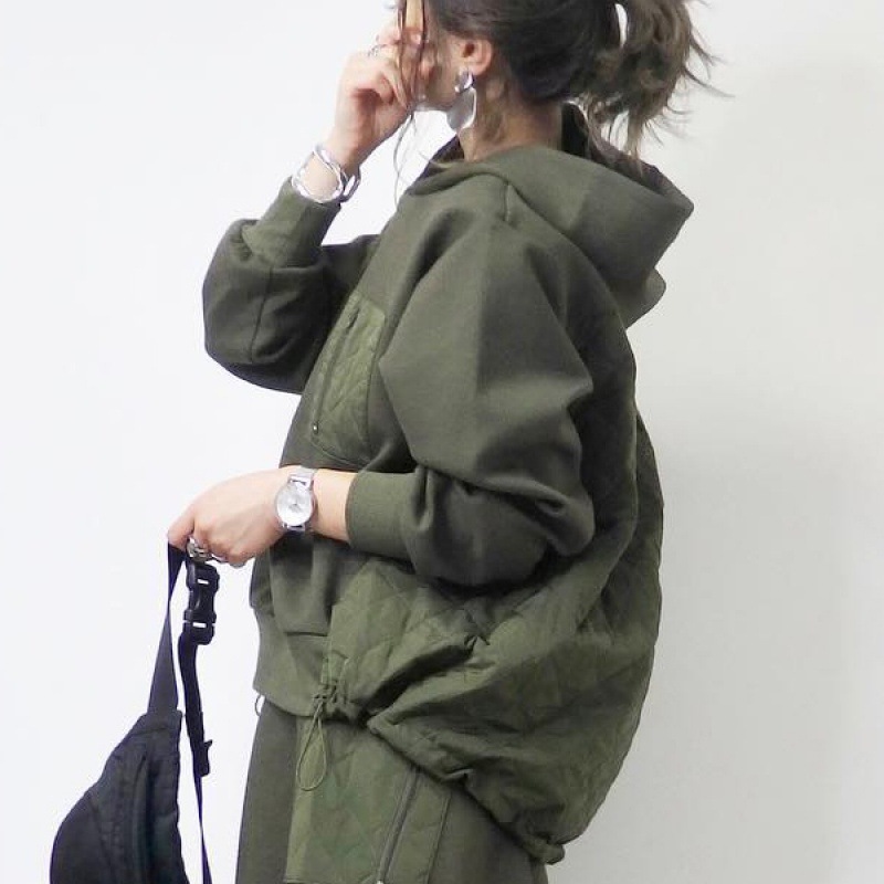 秋冬新款長袖拼接連帽上衣+鬆緊腰A字半身裙兩件套