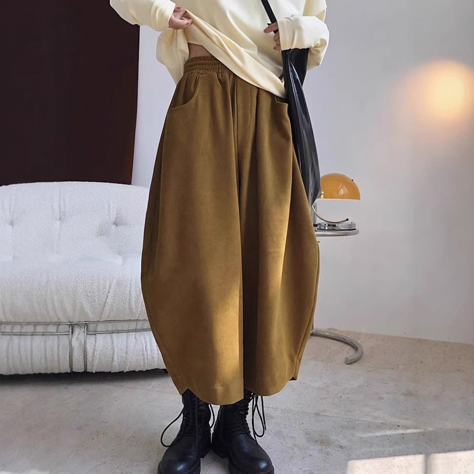 縮口寬褲小哈褲 秋冬日系復古寬鬆男友風收口褲
