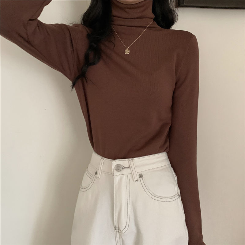 薄款高領/半高領內搭上衣  韓版修身素色長袖T恤