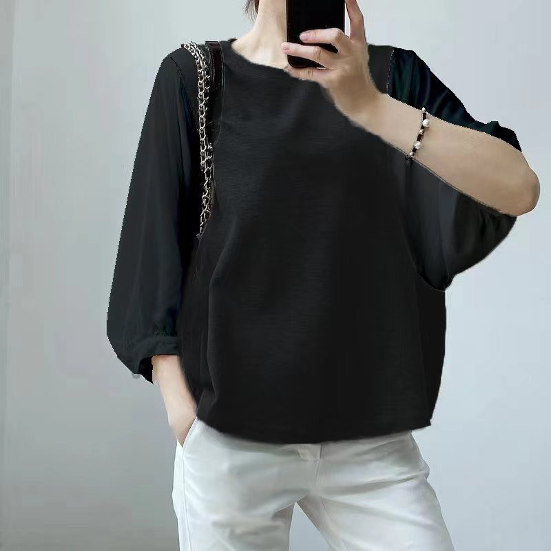 日韓系拼色襯衫寬鬆短袖上衣