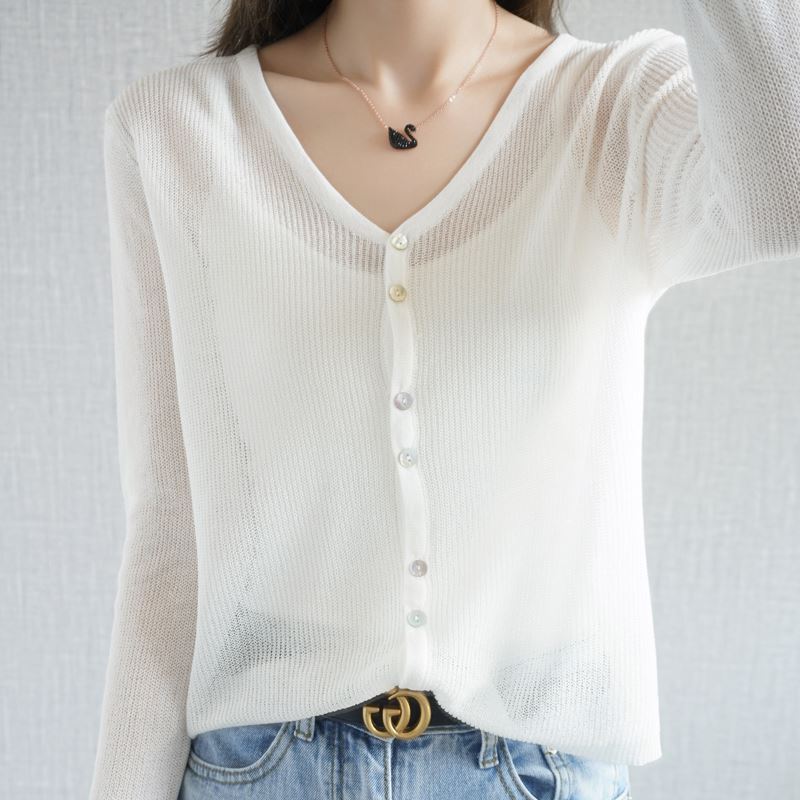 冰絲針織防曬衣 冷氣房開襟衫V領薄款罩衫