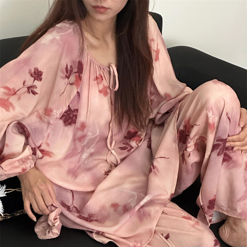 韓系高品質棉綢燈籠袖套裝家居服超親膚 高級感人棉長袖長褲套組