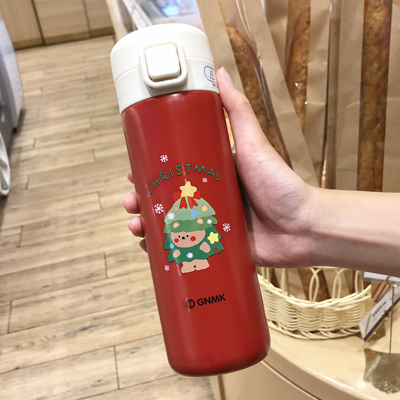 聖誕節超萌彈跳蓋不鏽鋼保溫瓶 學生情侶都愛的便攜隨手杯 禮物首選