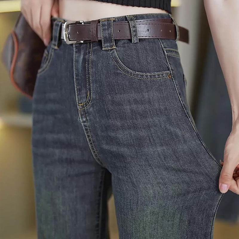 寬鬆復古直筒牛仔褲 高腰顯瘦百搭長褲/九分褲（送腰帶）