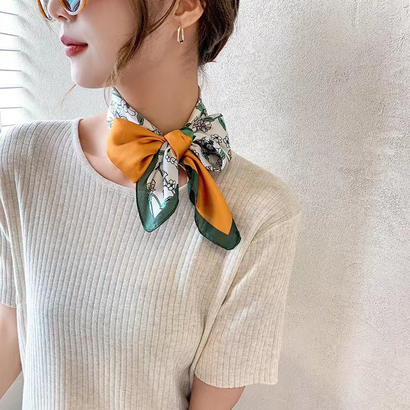 高級感時尚方巾 通勤簡約OL絲巾 優雅緞面職業