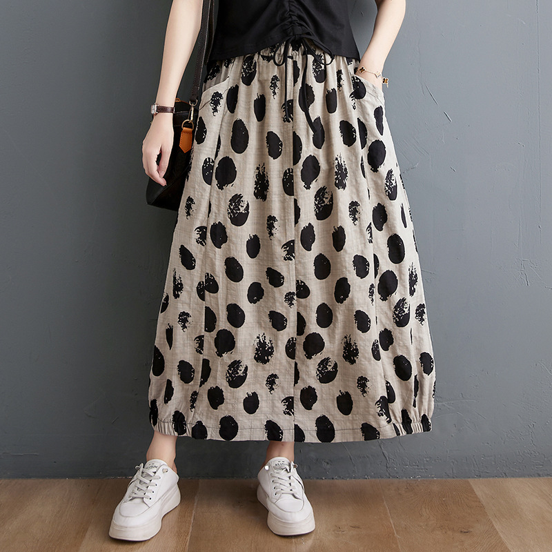 復古寬鬆顯瘦鬆緊腰半身裙 文藝復古寬鬆顯瘦鬆緊腰半身裙