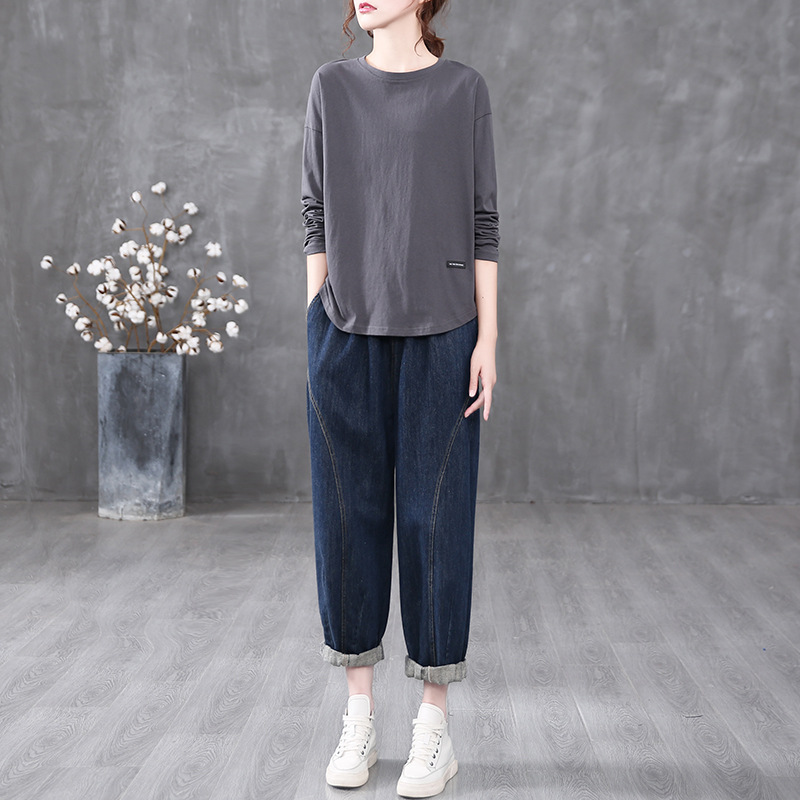 秋季素色鏤空設計大尺碼時尚長袖T恤-內搭外穿都百搭